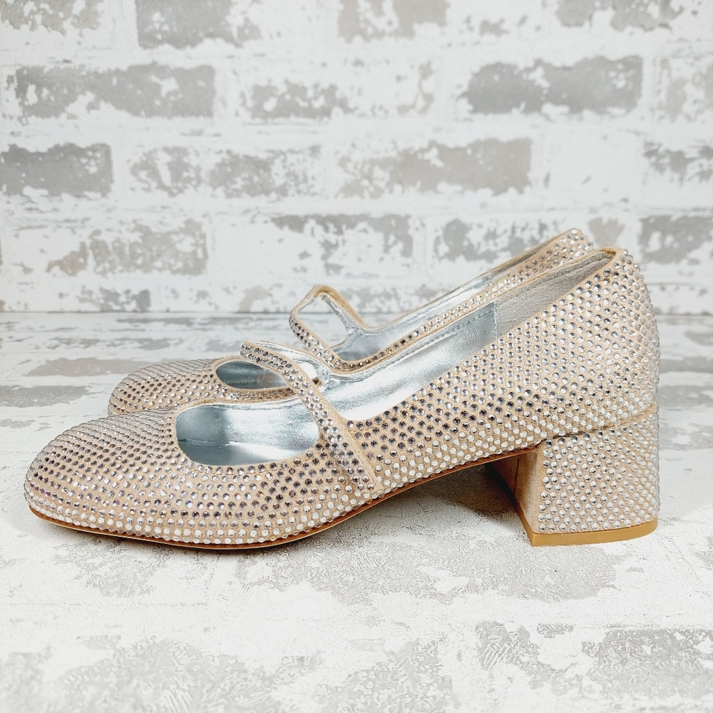 Jeffrey Campbell Nude Crystal Mary Jane Block Heels